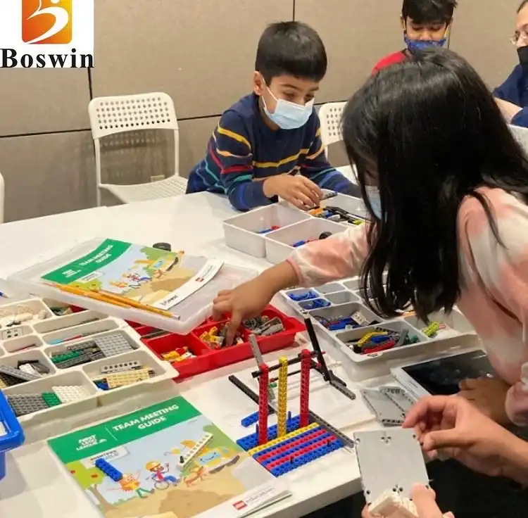 Children participating in STEM games and robotics challenges at Boswin’s March Break Robotics Camp in Mississauga.